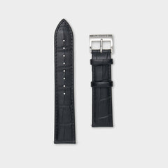 20mm - Black Alligator Grain Leather with Silver Buckle